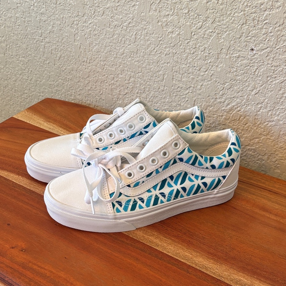Vans Custom White and Blue Sneakers